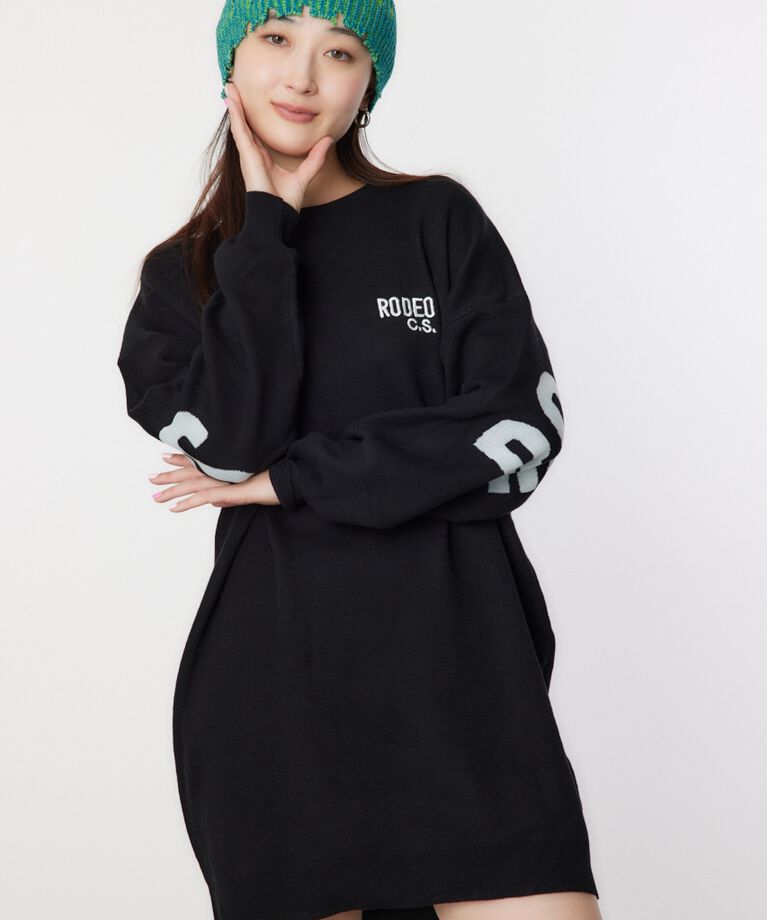 RODEO CROWNS「スウェットライクロゴニットワンピース」|ワンピース|BLK