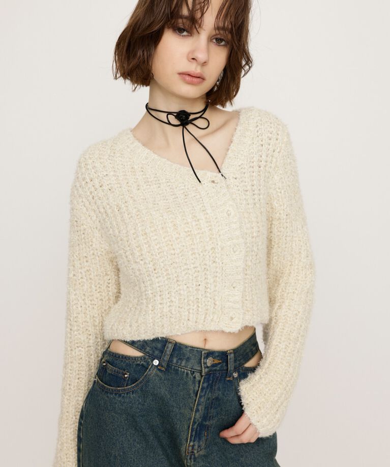 SLY「TAPE YARN SLANT NECK カーディガン」|ニット・セーター|IVOY3