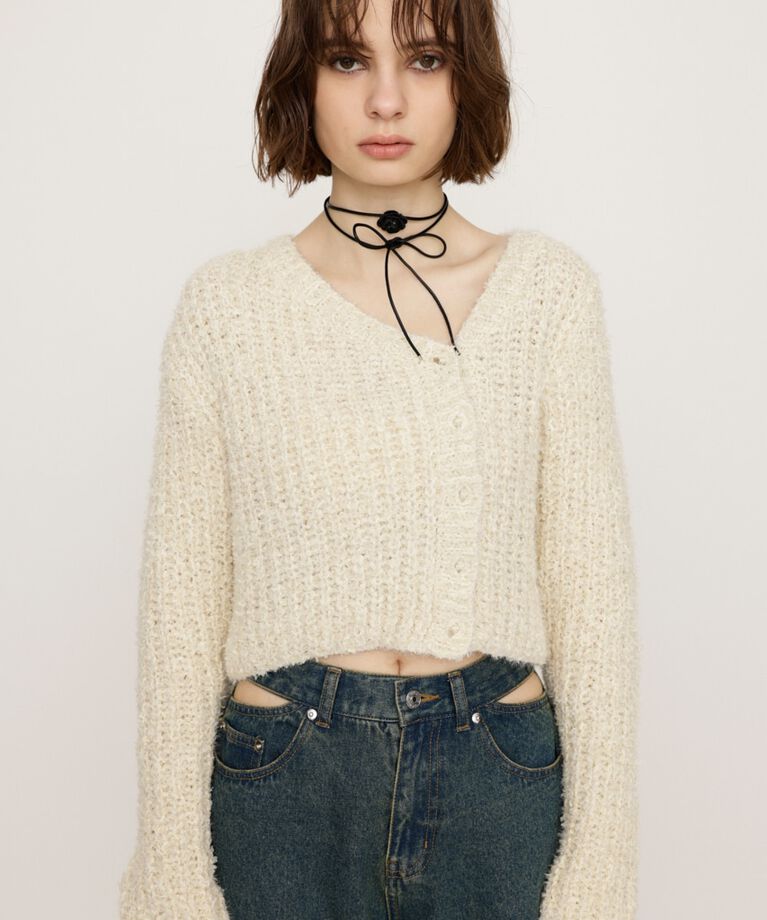 SLY「TAPE YARN SLANT NECK カーディガン」|ニット・セーター|