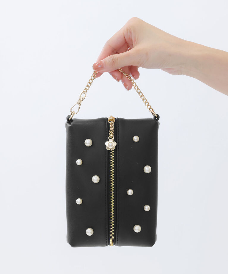 MARY QUANT「スムースセットパール センターパートケース」|ポーチ|ブラック