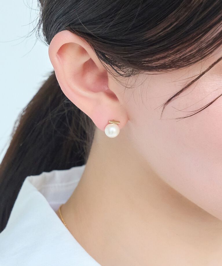 Phoebe「【金属アレルギー対応】パワーストーンバーピアス　パール」|ピアス|ホワイト