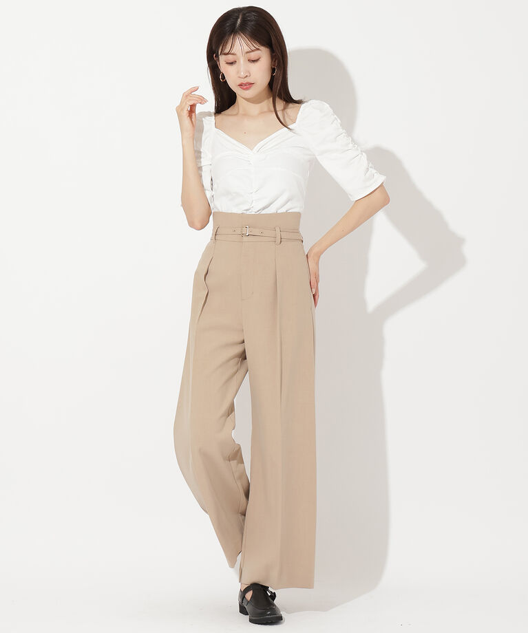 アンドクチュール「ツィルベルト付ワイドパンツ」|その他|ベージュ