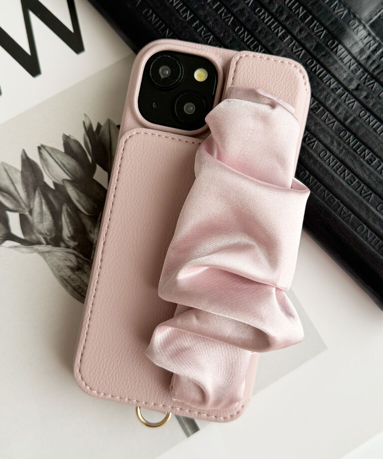 UNiCASE「Classy Scrunchie Case iPhoneケース スマホケース カード収納 ミラー iPhone16シリーズ/15Pro/15/14/13」|モバイルケース|Pink