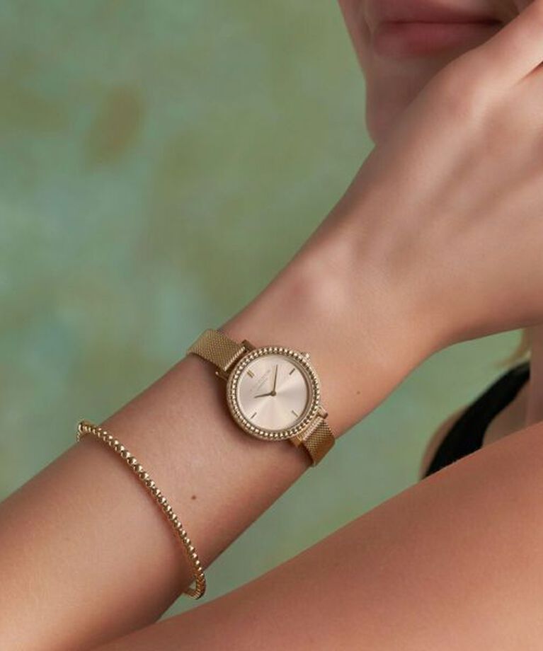 OLIVIA BURTON 「〈OLIVIA BURTON(ｵﾘﾋﾞｱﾊﾞｰﾄﾝ)〉ｸﾗｼｯｸｽ 30mm ｳﾞｨﾝﾃｰｼﾞ ﾋﾞｰｽﾞ ﾗｲﾄ ｺﾞｰﾙﾄﾞ ｻﾝﾚｲ ﾒｯｼｭ」|腕時計|YELLOW GOLD