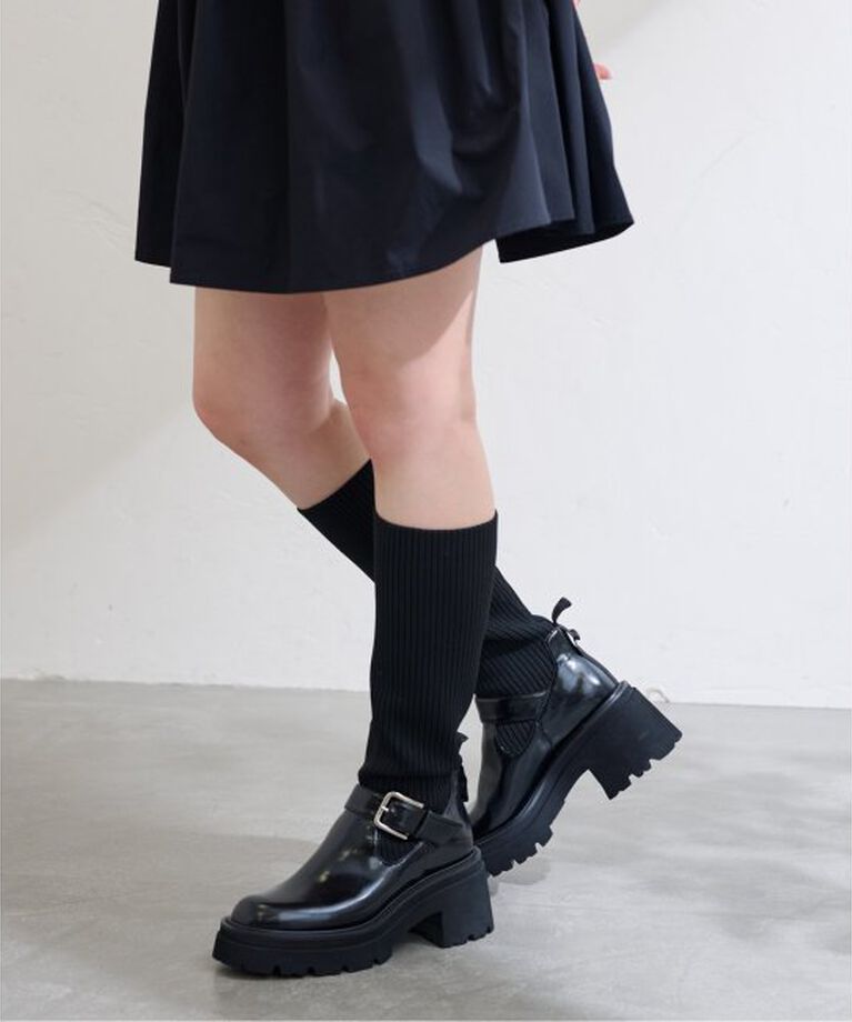  「KARIN TAKUBO×LE TALON リブニットベルトブーツ」|ロングブーツ|ブラック A
