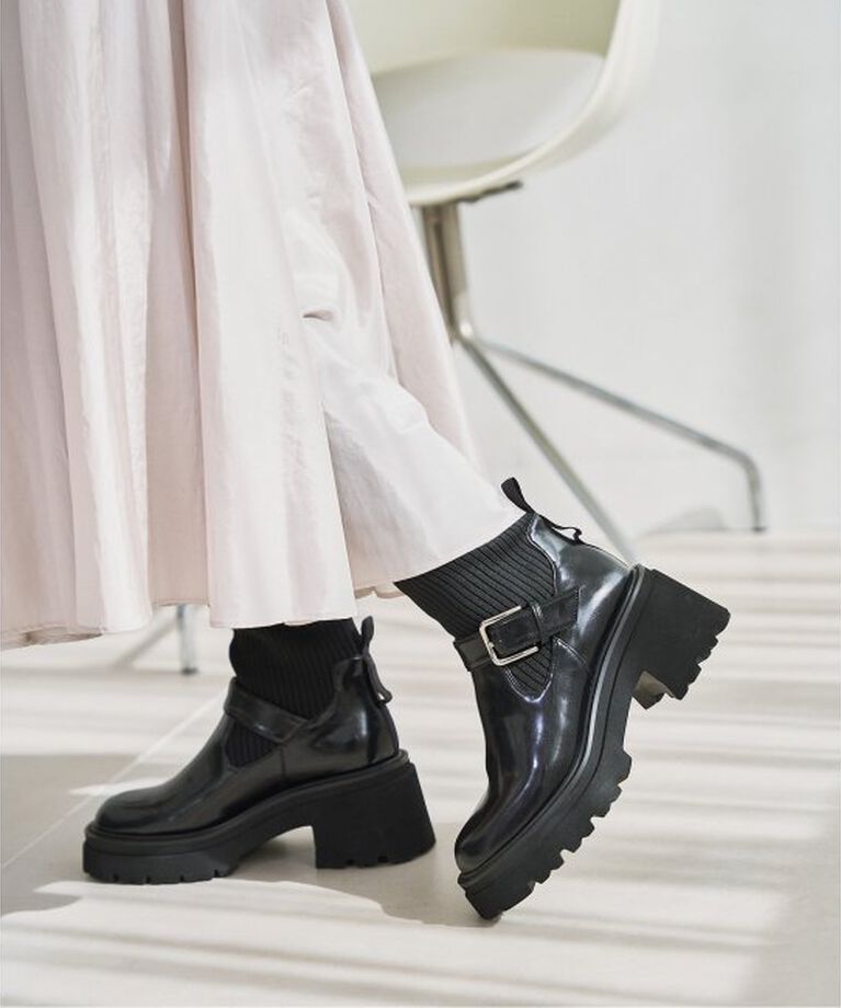  「KARIN TAKUBO×LE TALON リブニットベルトブーツ」|ロングブーツ|