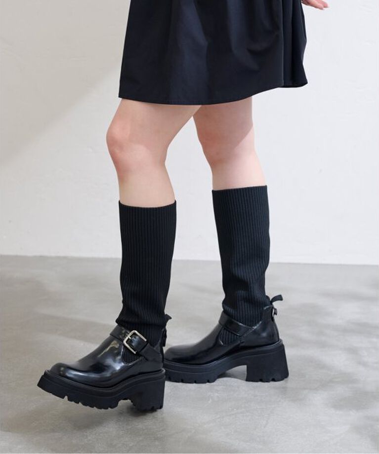  「KARIN TAKUBO×LE TALON リブニットベルトブーツ」|ロングブーツ|