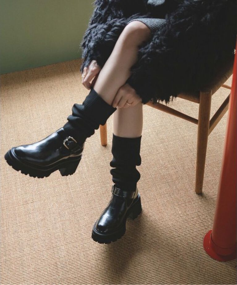  「KARIN TAKUBO×LE TALON リブニットベルトブーツ」|ロングブーツ|