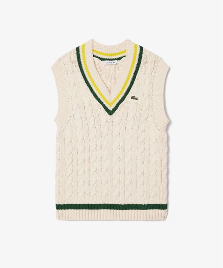 LACOSTE「Vネックケーブルニットベスト」|ベスト・ジレ|