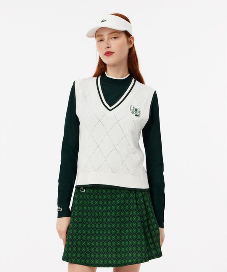 LACOSTE「UVカット UPF50 アーガイルジャカードゴルフニットベスト」|ベスト・ジレ|オフホワイト