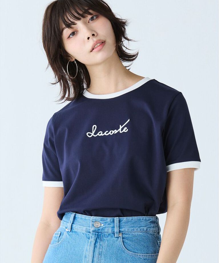 LACOSTE「ステッチネーミングリンガー半袖Tシャツ」|Tシャツ・カットソー|ネイビー