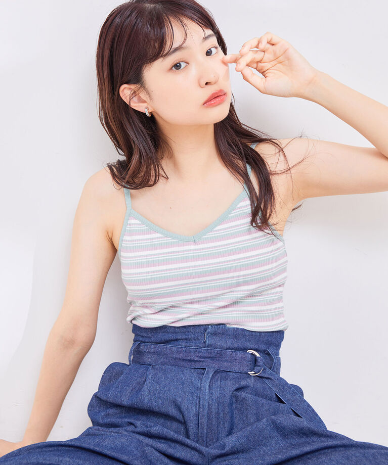 vis-a-vis「【WEB限定】ボーダー/無地カップ付テレコリブキャミソール」|キャミソール|
