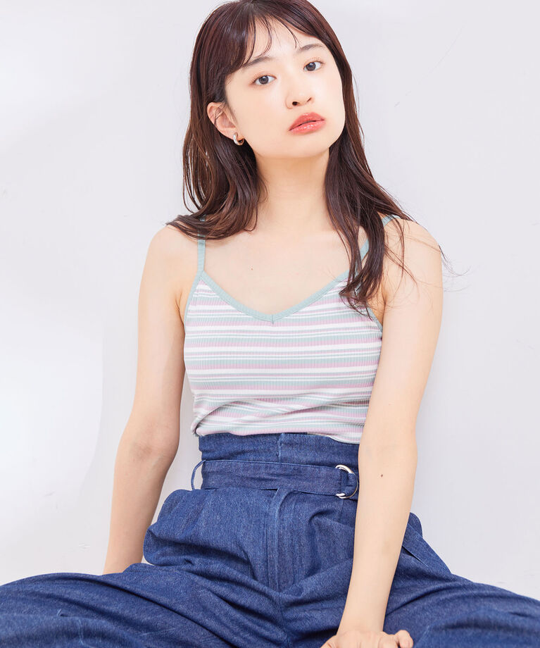 vis-a-vis「【WEB限定】ボーダー/無地カップ付テレコリブキャミソール」|キャミソール|