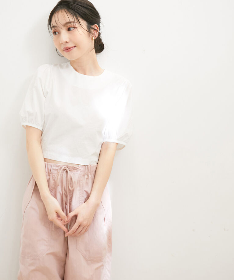 VIS「【WEB限定】【洗える】後ろリボンクルーネック短丈ブラウス」|シャツ・ブラウス|