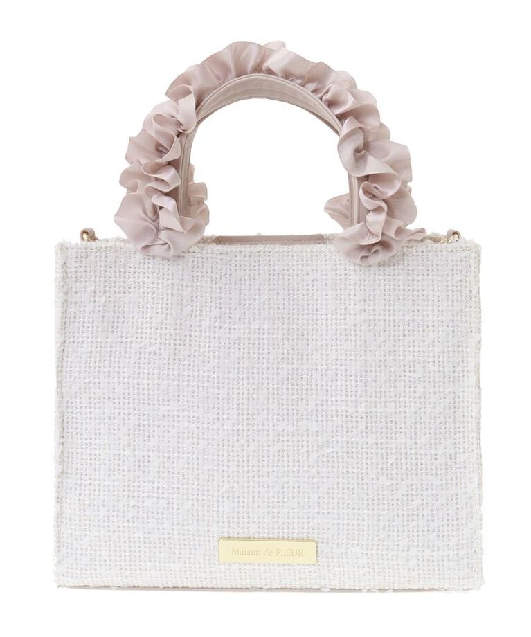 Maison de FLEUR「ツイードフリルハンドルショルダーバッグ」|トートバッグ|アイボリー