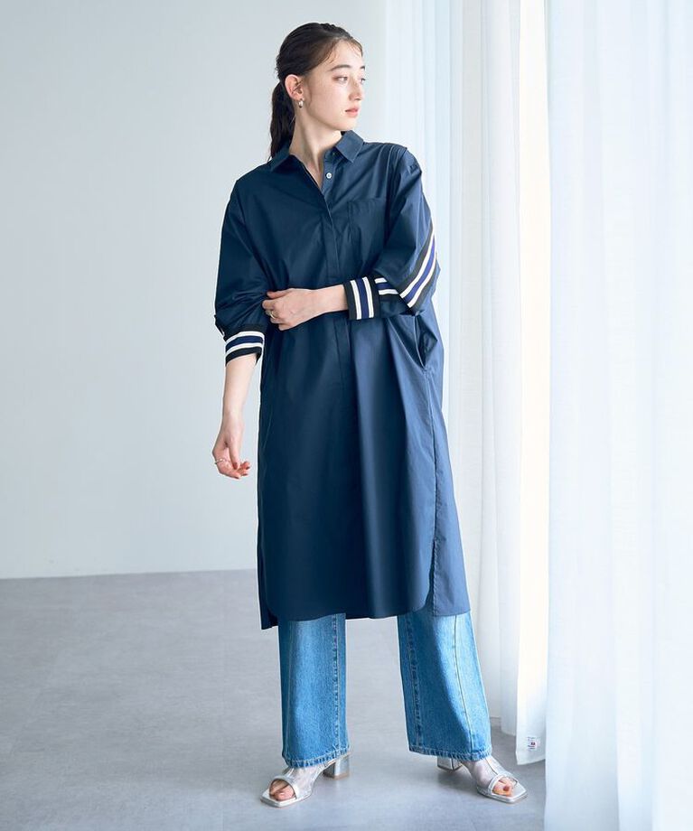 Editt by YECCA VECCA「リブMIXシャツワンピース」|ワンピース|Navy