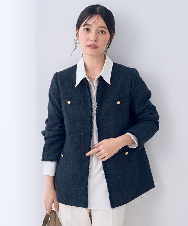 YECCA VECCA「金釦ツイードジャケット」|テーラードジャケット|Navy