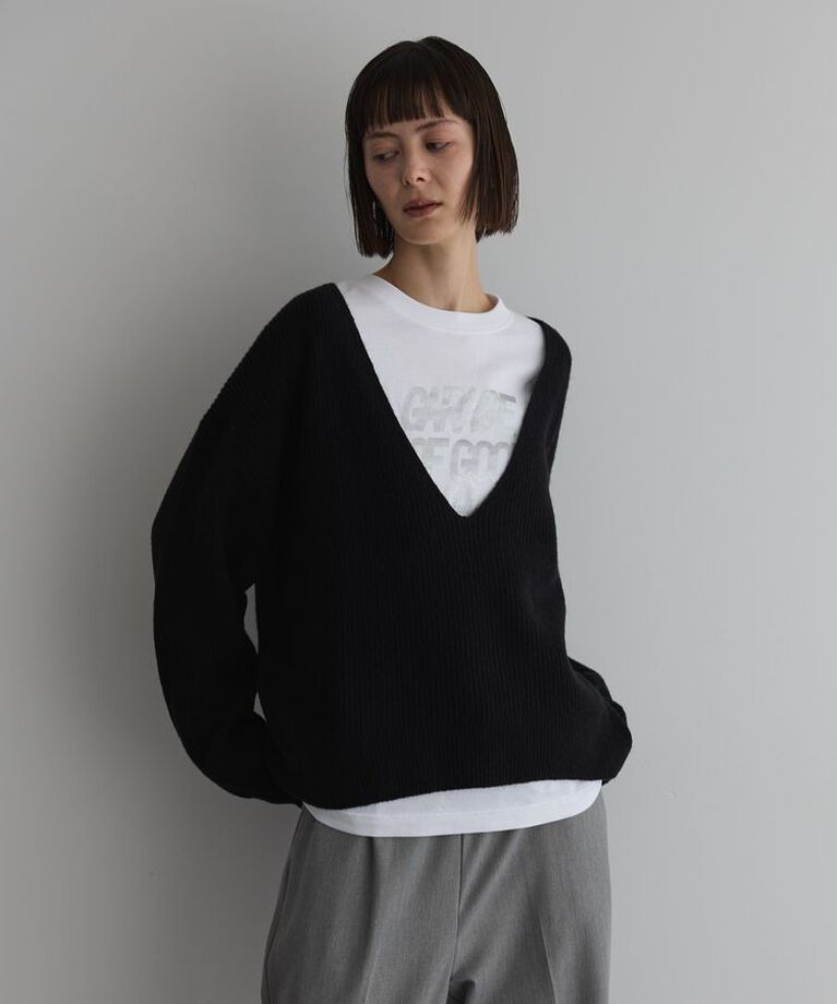 GARAGE OF GOOD CLOTHING「深Vネック畔ニットプルオーバー」|ニット・セーター|Black