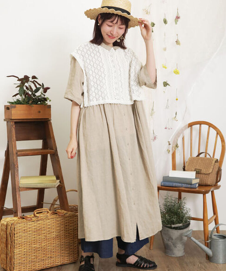Samansa Mos2「【Sサイズ / WEB限定】【イージーケア】柄アソートリネン混シャツワンピース」|ワンピース|