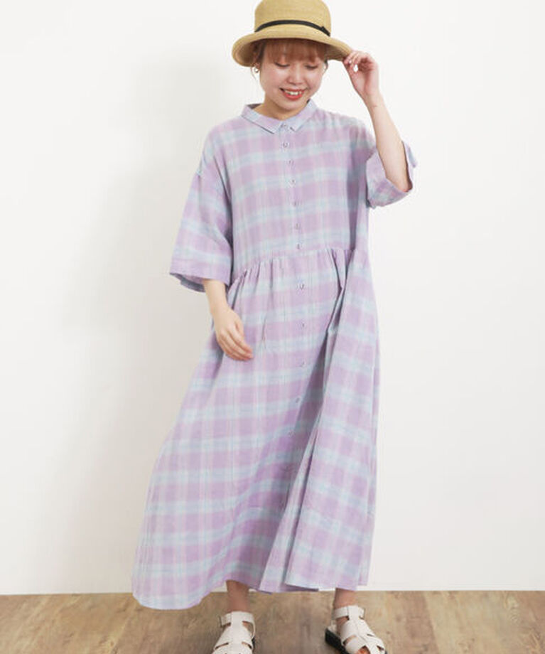 Samansa Mos2「【Sサイズ / WEB限定】【イージーケア】柄アソートリネン混シャツワンピース」|ワンピース|