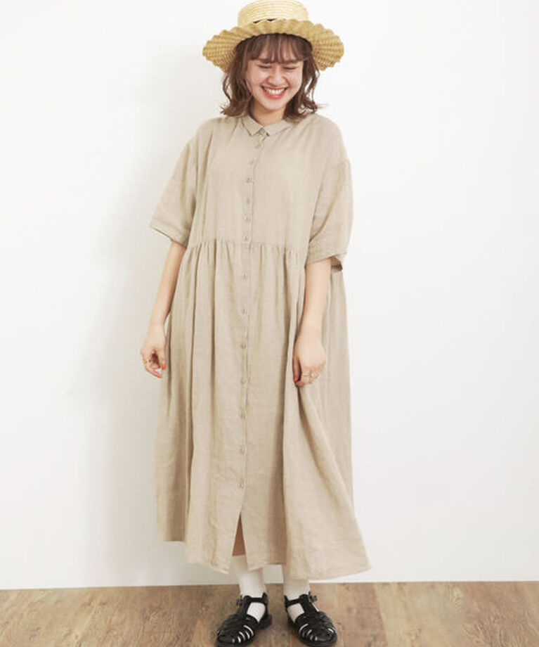 Samansa Mos2「【Sサイズ / WEB限定】【イージーケア】柄アソートリネン混シャツワンピース」|ワンピース|