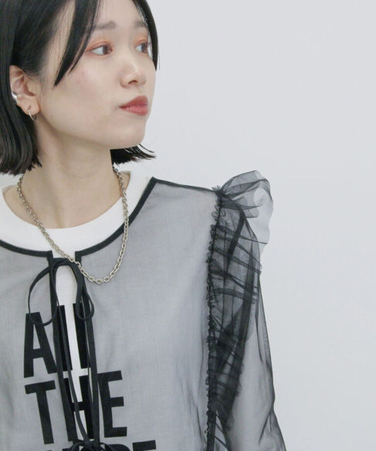 Samansa Mos2 blue「2wayラメチュールフリルプルオーバー」|Tシャツ・カットソー|
