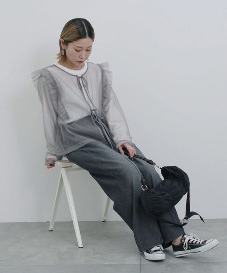 Samansa Mos2 blue「2wayラメチュールフリルプルオーバー」|Tシャツ・カットソー|