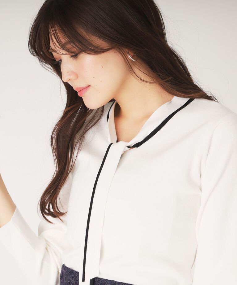 COUP DE CHANCE「【洗える】配色ボウタイのニットトップス」|Tシャツ・カットソー|