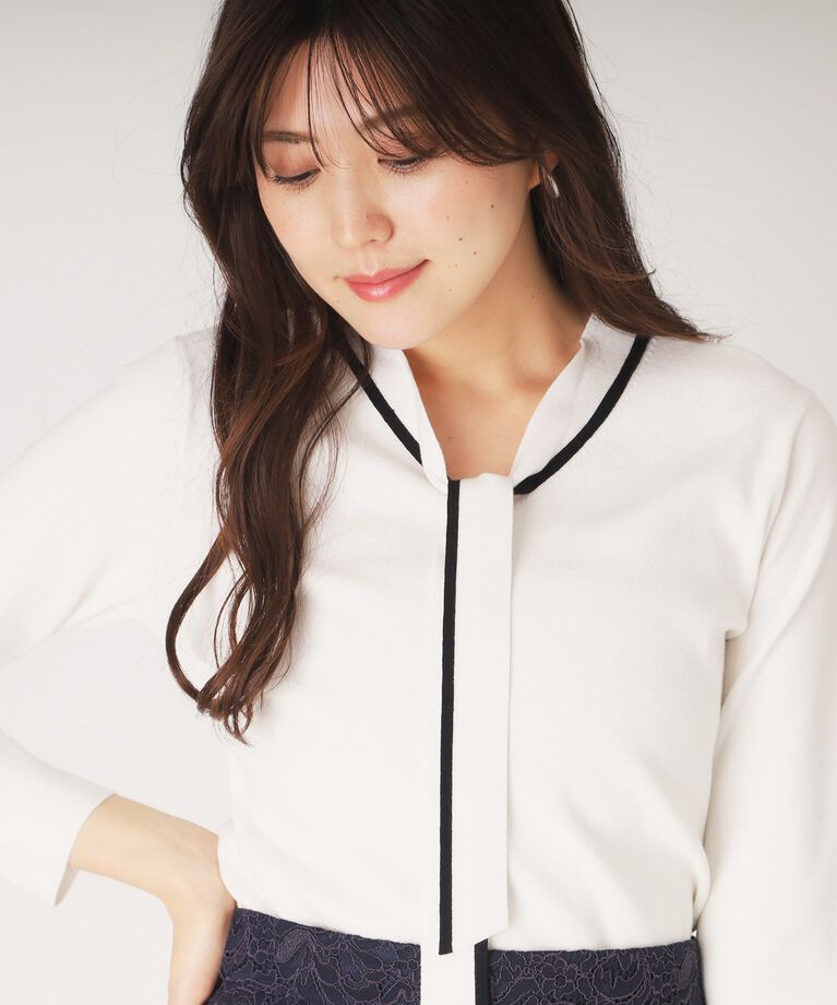COUP DE CHANCE「【洗える】配色ボウタイのニットトップス」|Tシャツ・カットソー|
