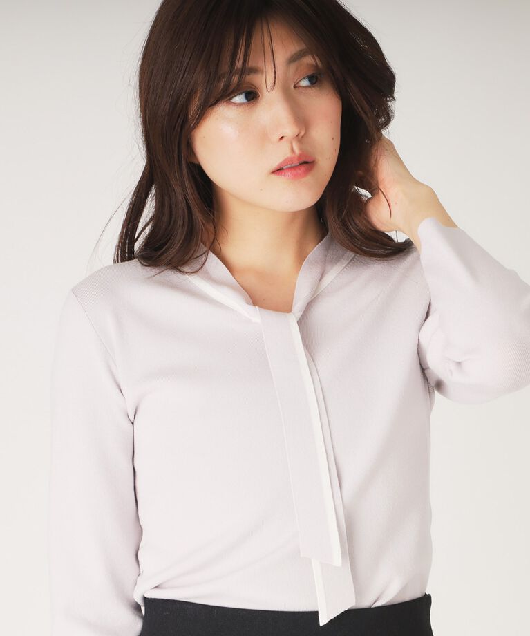 COUP DE CHANCE「【洗える】配色ボウタイのニットトップス」|Tシャツ・カットソー|ライトグレー(511