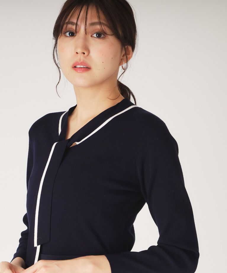 COUP DE CHANCE「【洗える】配色ボウタイのニットトップス」|Tシャツ・カットソー|ネイビー(594)