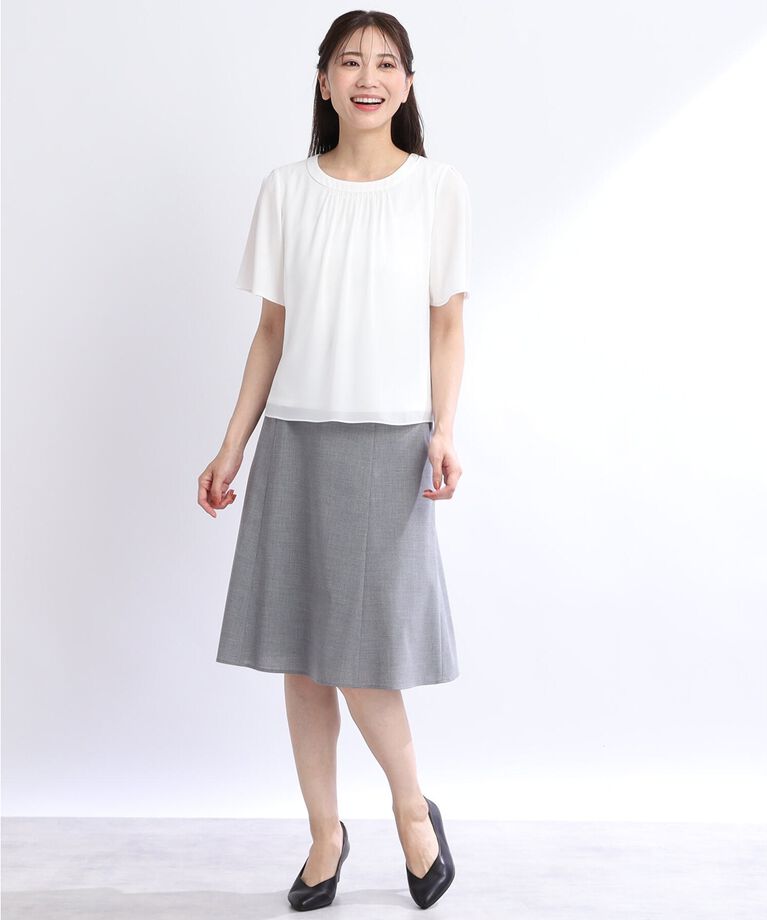 Reflect「【UVカット／接触冷感／マシンウォッシュ可】スクエアネックタックブラウス」|Tシャツ・カットソー|