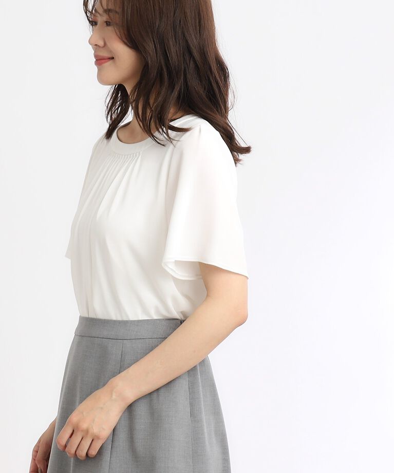 Reflect「【UVカット／接触冷感／マシンウォッシュ可】スクエアネックタックブラウス」|Tシャツ・カットソー|
