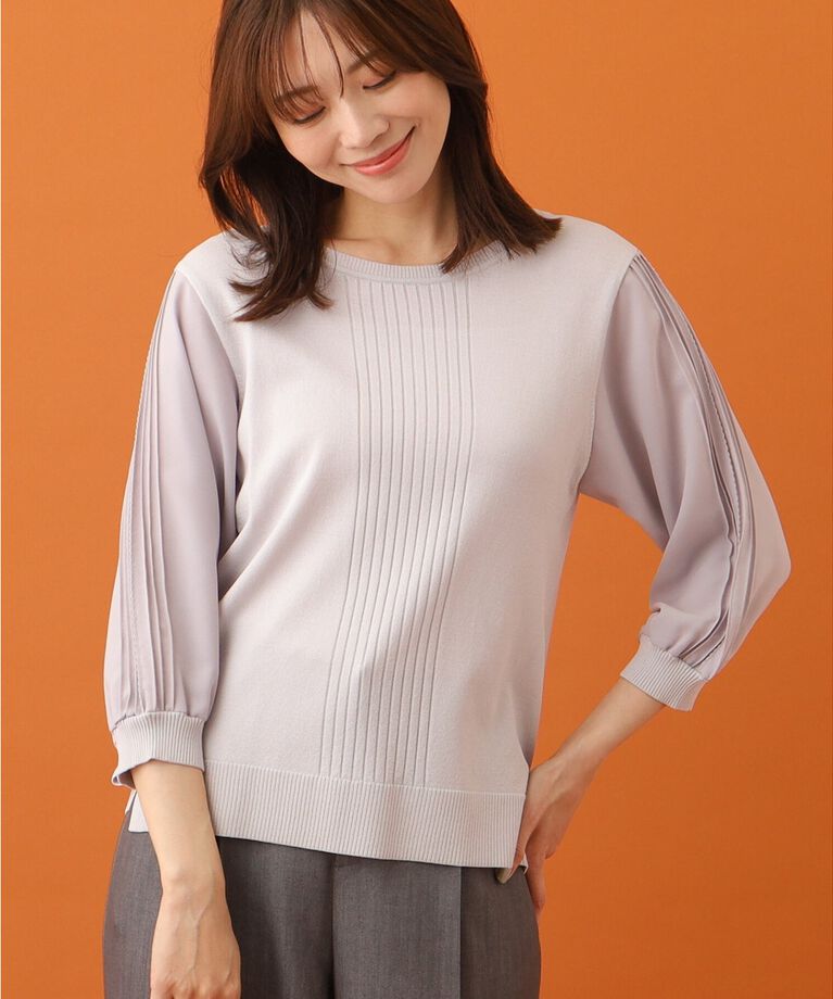 Reflect「【WEB限定カラーあり／UVカット／接触冷感／洗える／涼しく着られる】シフォンスリーブニット」|ニット・セーター|ﾗｲﾄｸﾞﾚｰ(511)