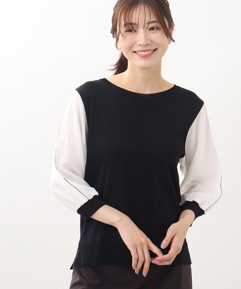 Reflect「【WEB限定カラーあり／UVカット／接触冷感／洗える／涼しく着られる】シフォンスリーブニット」|ニット・セーター|ﾌﾞﾗｯｸ(519)