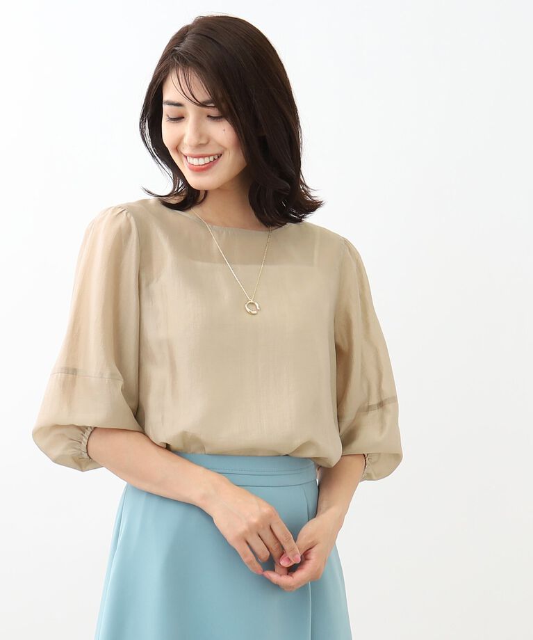 Reflect「【SALE／接触冷感／洗える】パフスリーブシアーブラウス」|シャツ・ブラウス|ベージュ(052)