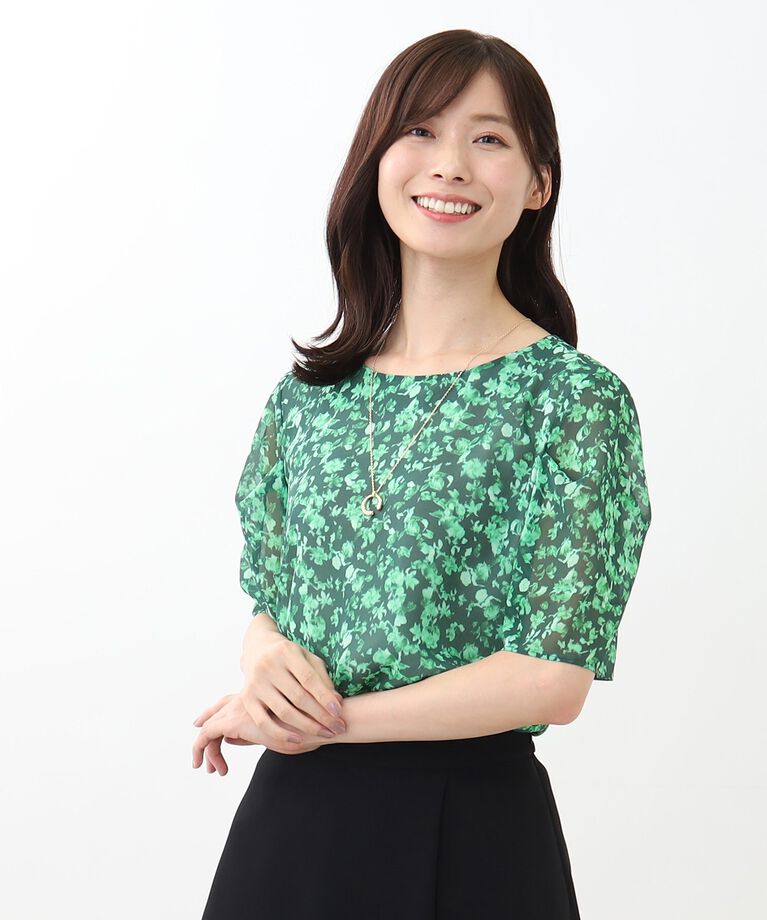Reflect「【SALE／WEB限定カラーあり／マシンウォッシュ／セットアップ可能】フラワープリントブラウス」|シャツ・ブラウス|グリーン(122)