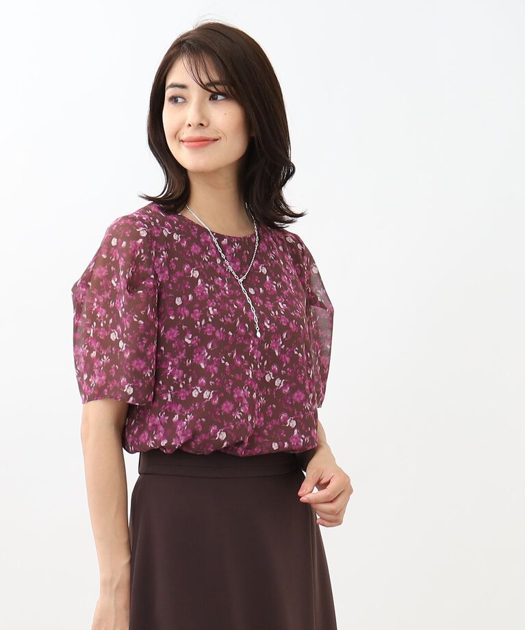 Reflect「【SALE／WEB限定カラーあり／マシンウォッシュ／セットアップ可能】フラワープリントブラウス」|シャツ・ブラウス|ボルドー(164)