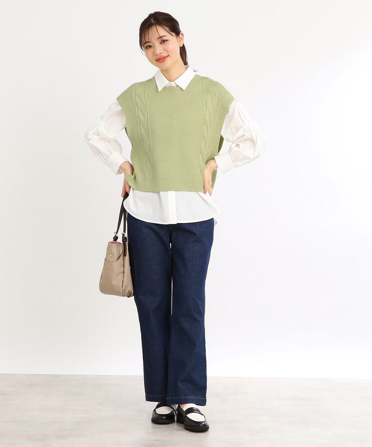 Reflect「【E‐QUALITY／手洗い可】ケーブル編みニットベスト＋シャツセット」|シャツ・ブラウス|