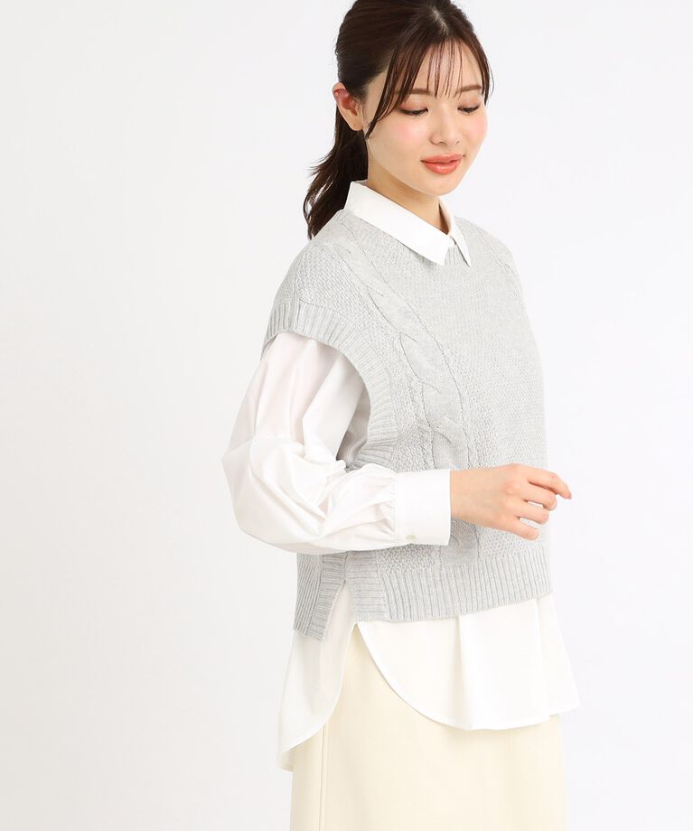 Reflect「【E‐QUALITY／手洗い可】ケーブル編みニットベスト＋シャツセット」|シャツ・ブラウス|