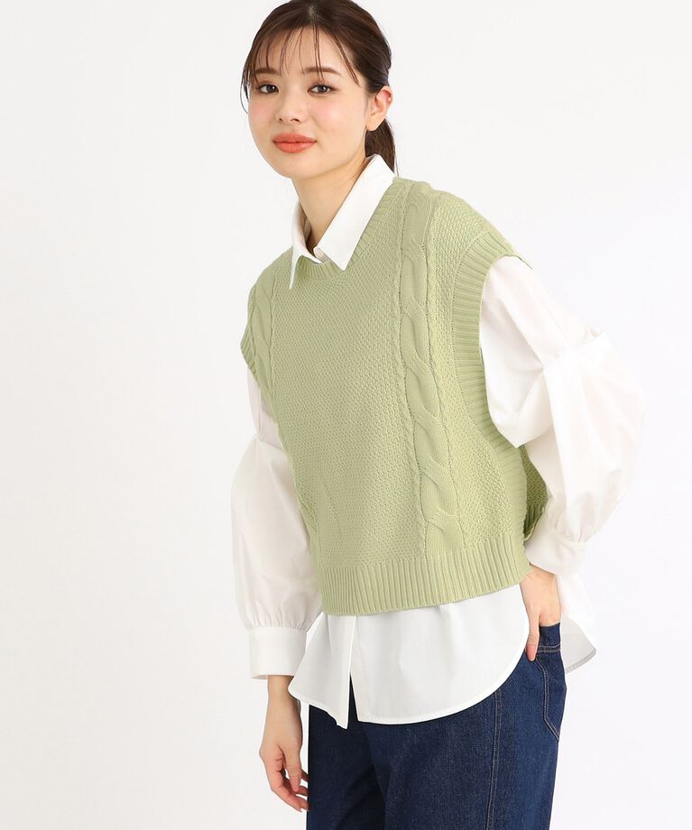 Reflect「【E‐QUALITY／手洗い可】ケーブル編みニットベスト＋シャツセット」|シャツ・ブラウス|