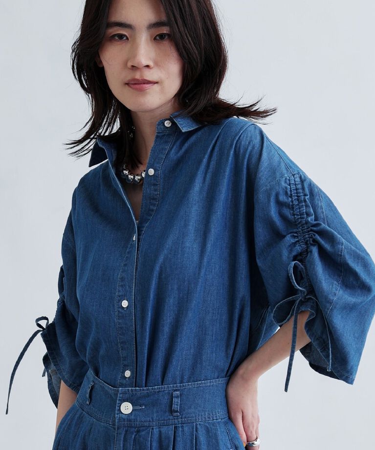 GALLEST「【セットアップ可能】シャーリングスリーブダンガリーシャツ」|シャツ・ブラウス|