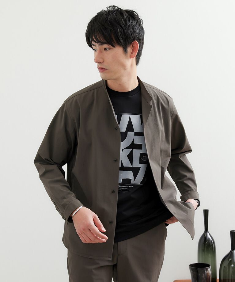 TAKEO KIKUCHI「【軽羽織】ハイストレッチ オープンバンドカラー シャツ」|シャツ・ブラウス|チャコールグレー(0