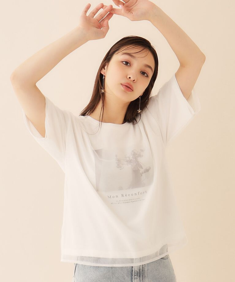 index「チュールレイヤードフォトTシャツ【洗濯機洗い可】」|Tシャツ・カットソー|ｵﾌﾎﾜｲﾄ(003)