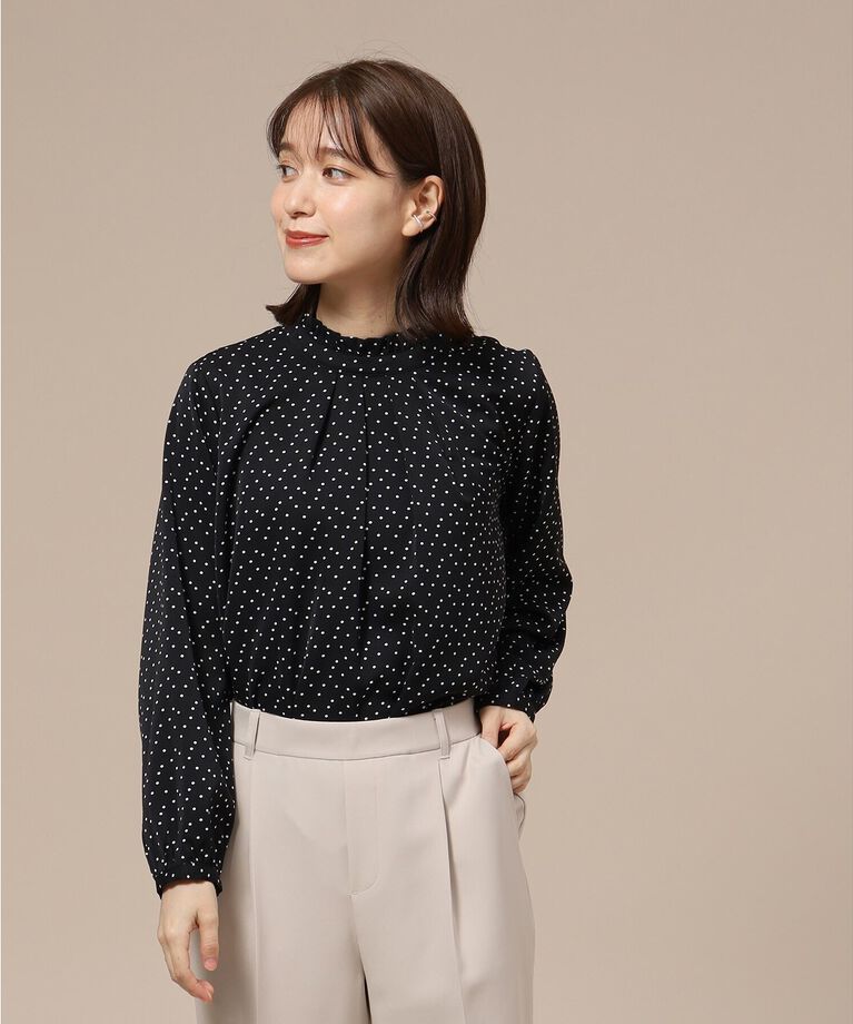 SHOO･LA･RUE「【S-3L/通勤/セレモニーにも】プチハイネック フリルブラウス【CIRCRIC】」|シャツ・ブラウス|