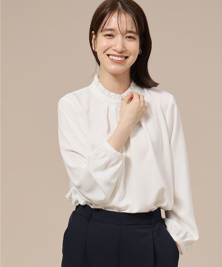 SHOO･LA･RUE「【S-3L/通勤/セレモニーにも】プチハイネック フリルブラウス【CIRCRIC】」|シャツ・ブラウス|