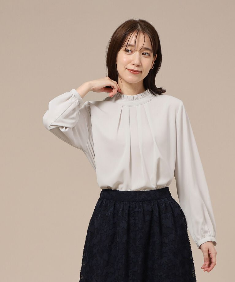 SHOO･LA･RUE「【S-3L/通勤/セレモニーにも】プチハイネック フリルブラウス【CIRCRIC】」|シャツ・ブラウス|