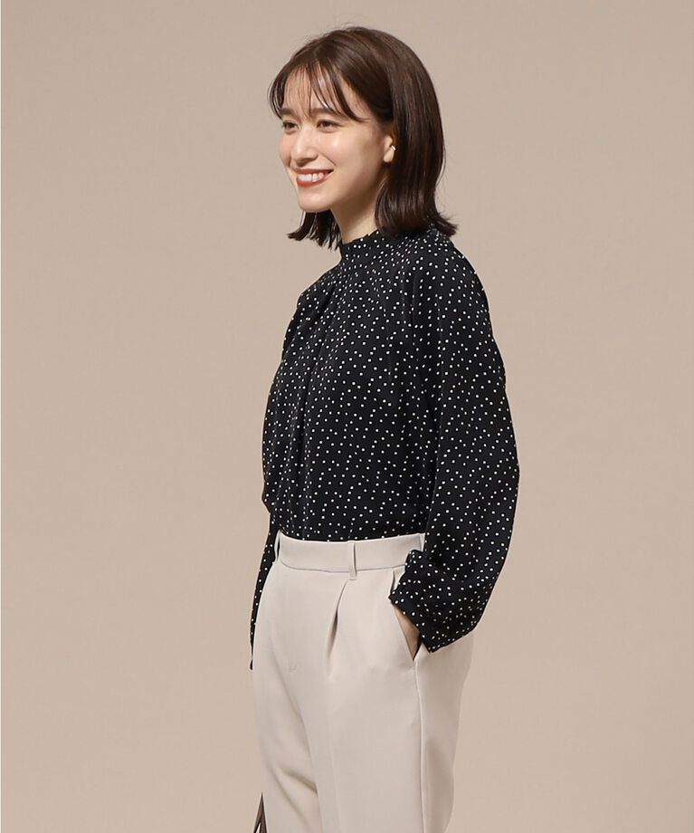 SHOO･LA･RUE「【S-3L/通勤/セレモニーにも】プチハイネック フリルブラウス【CIRCRIC】」|シャツ・ブラウス|ﾌﾞﾗｯｸ(619)