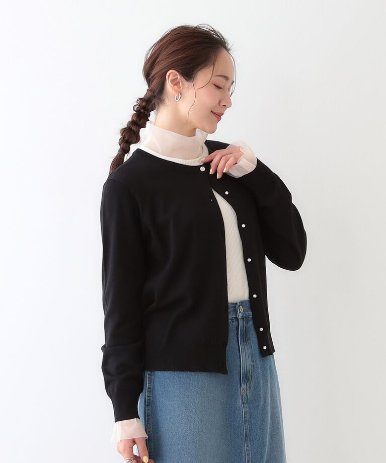 SHOO･LA･RUE「【洗える/S-LL】ビジューボタンで華やかさをプラスする きれいめニットカーディガン【CIRCRIC」|カーディガン|