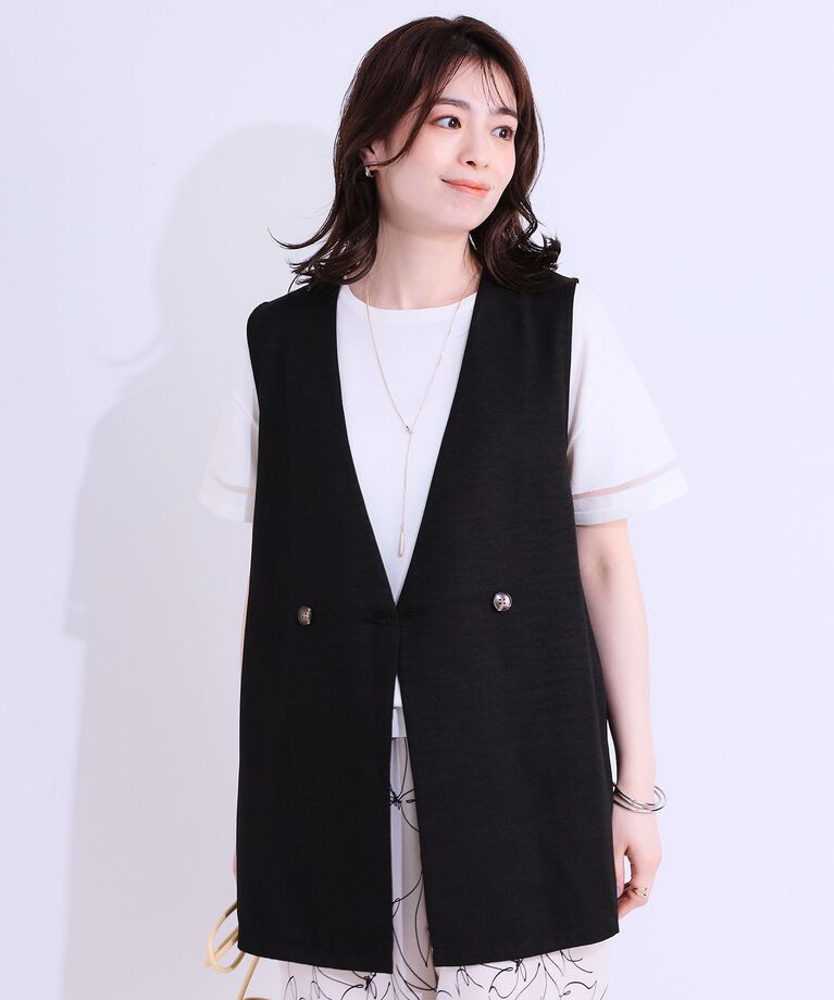 SHOO･LA･RUE「【洗える/S-LL】洗濯後シワになりにくい 麻調ダブルベスト」|ベスト・ジレ|